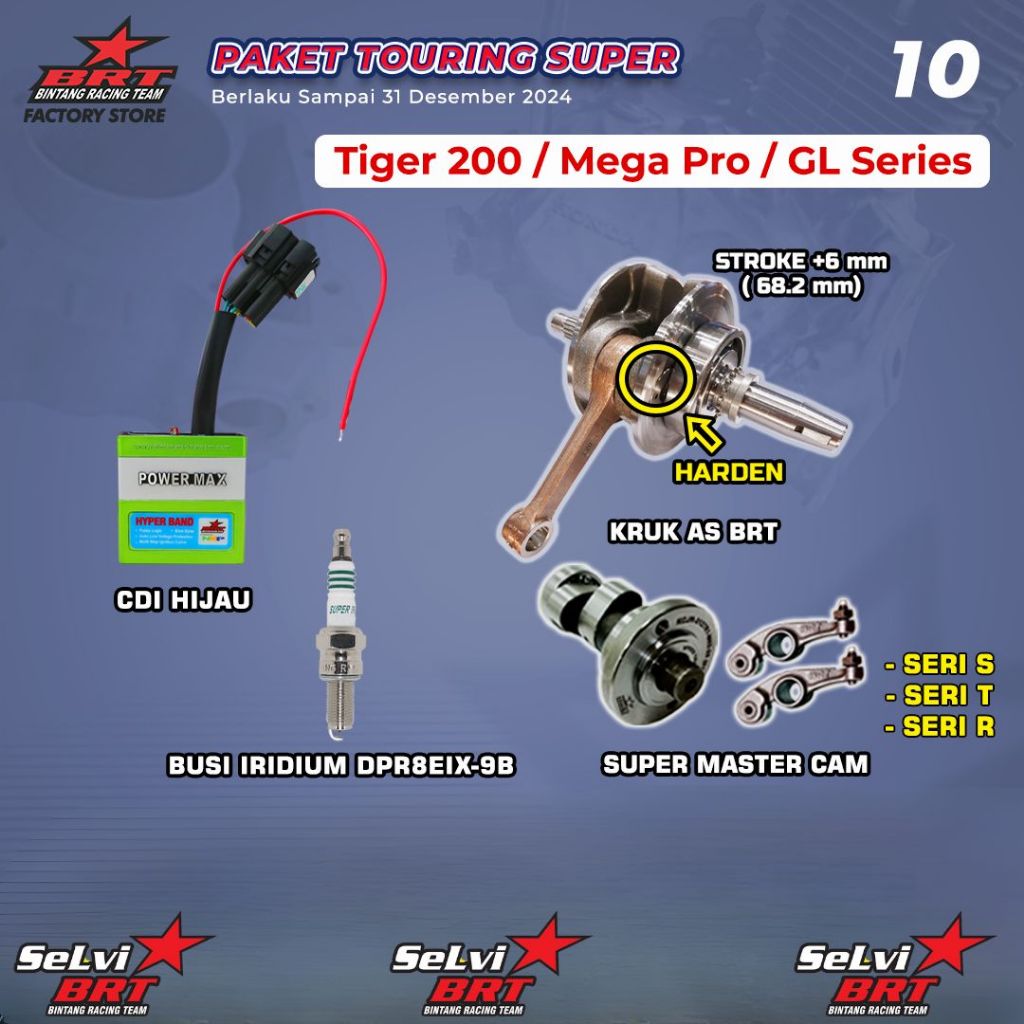 PAKET TOURING BRT CDI POWERMAX HYPERBAND KRUK AS MASTER CAM NOKEN AS BUSI IRIDIUM TIGER MEGA PRO GL 