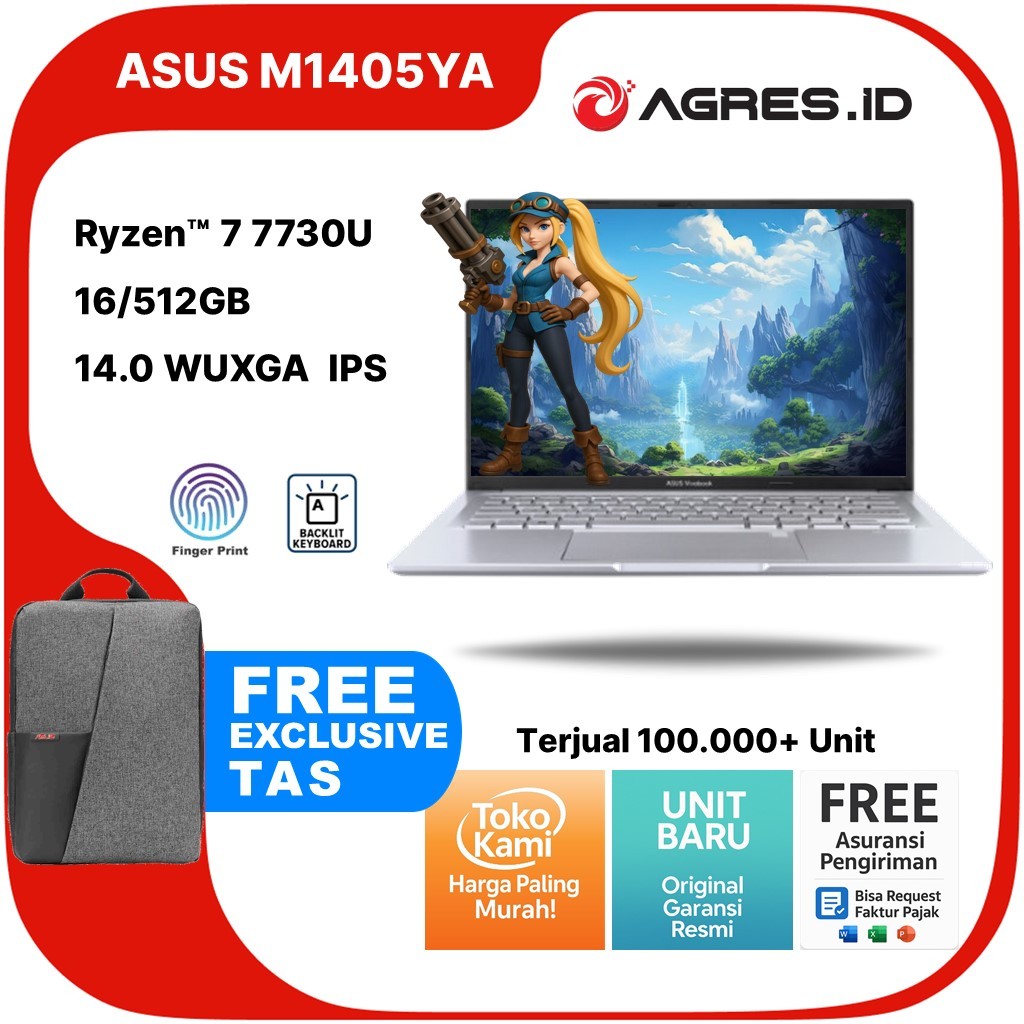 ASUS VIVOBOOK 14 M1405YA RYZEN 7 7730 16GB 512GB W11+OHS 14.0WUXGA IPS FP SLV -VIPS752