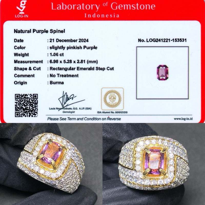 Size 8 / 18 - Natural pinkish Purple Spinel origin Burma 1,06 cts No Treatment Ring Perak semi Micro