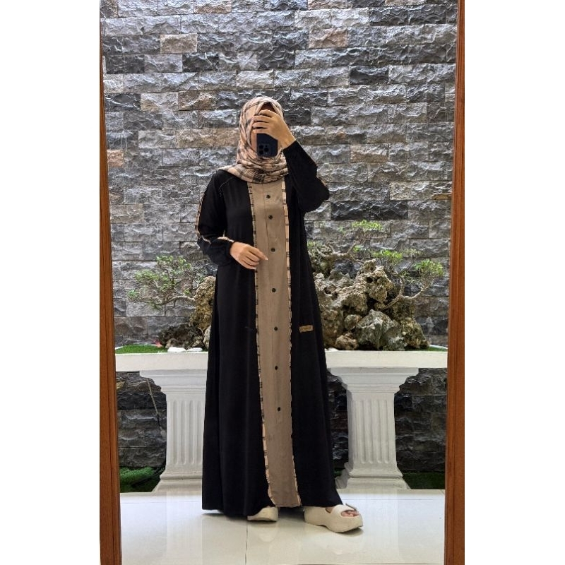 Dress set hijab twill uniqlo mix rayon motif by nadheefa store ori