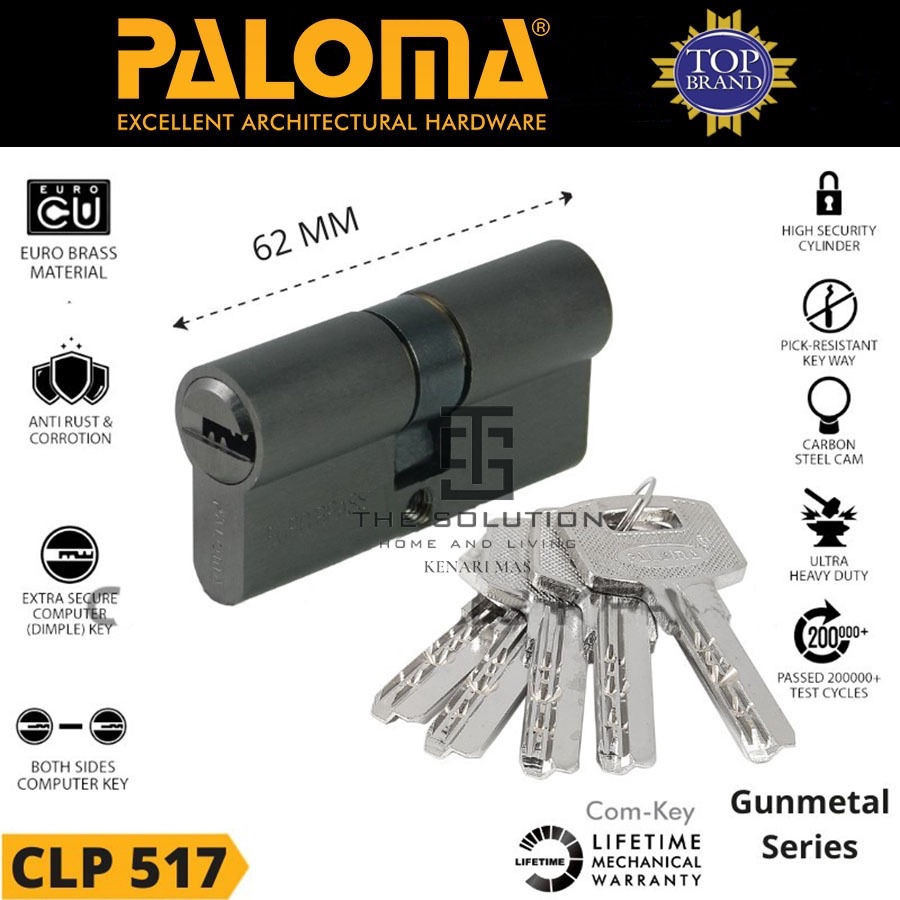 Cylinder PALOMA CLP 517 Double Silinder Anak Kunci Pintu Rumah 62NM Gunmetal