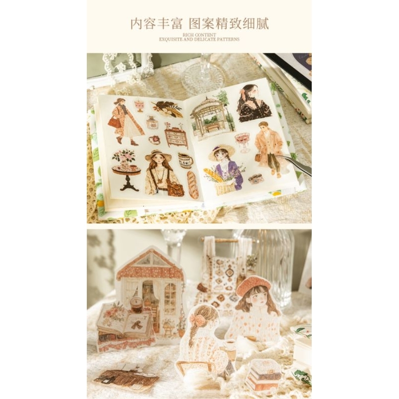 

(Crafty And Stuff) Buku Stiker Die Cut Dual Material Pet dan Japanese Paper Tema Romantis dan Skenografi Karakter