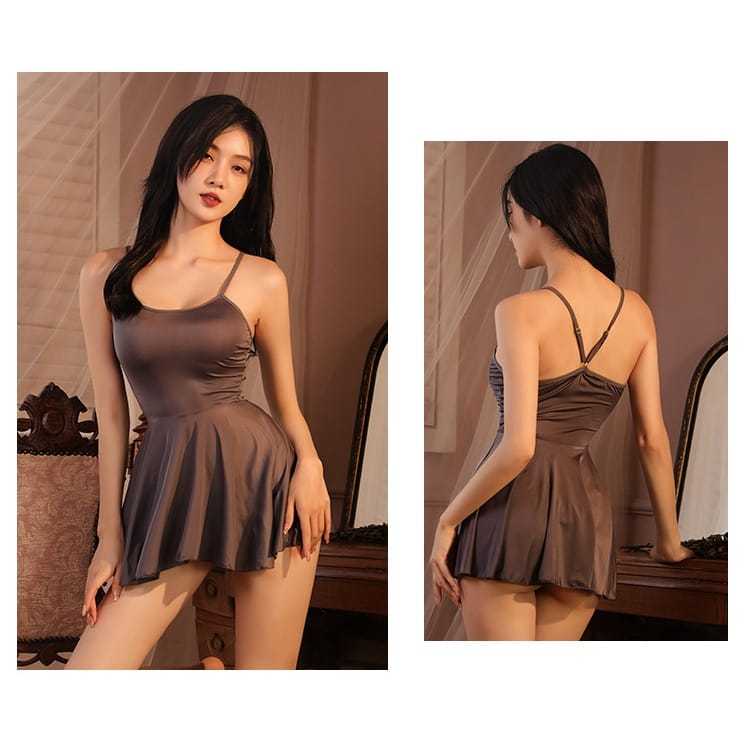 Gaun Lingerie Seksi Suspender Pakaian Tidur Berongga Punggung Terbuka Wanita Piyama