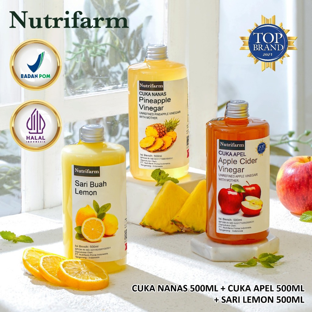 

PAKET IMUN NUTRIFARM CUKA NANAS LEMON CUKA APEL HALAL BPOM/ CUKA NANAS 500 ML LEMON 500 ML CUKA APEL 500 ML ORIGINAL/ PINEAPPLE CIDER VINEGAR CUKA APEL ORGANIK HALAL/ LEMON JUS MURNI/ CUKA NANAS WITH MOTHER/ APPLE CIDER VINEGAR. CUKA APEL UNTUK DIET ORI