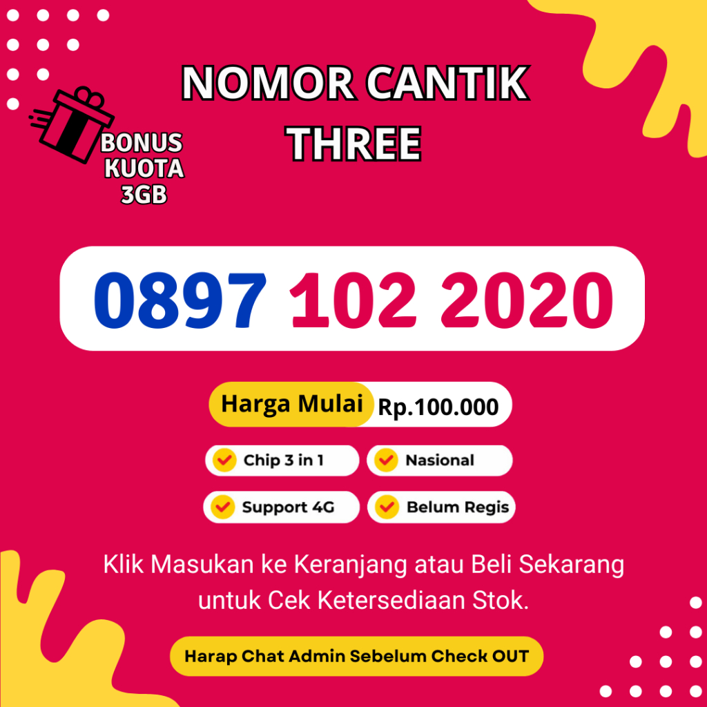 Nomor Cantik Tri Murah Rapi Seri Tahun Lahir- Kartu Perdana Tri Support 4G LTE BONUS KUOTA 3GB