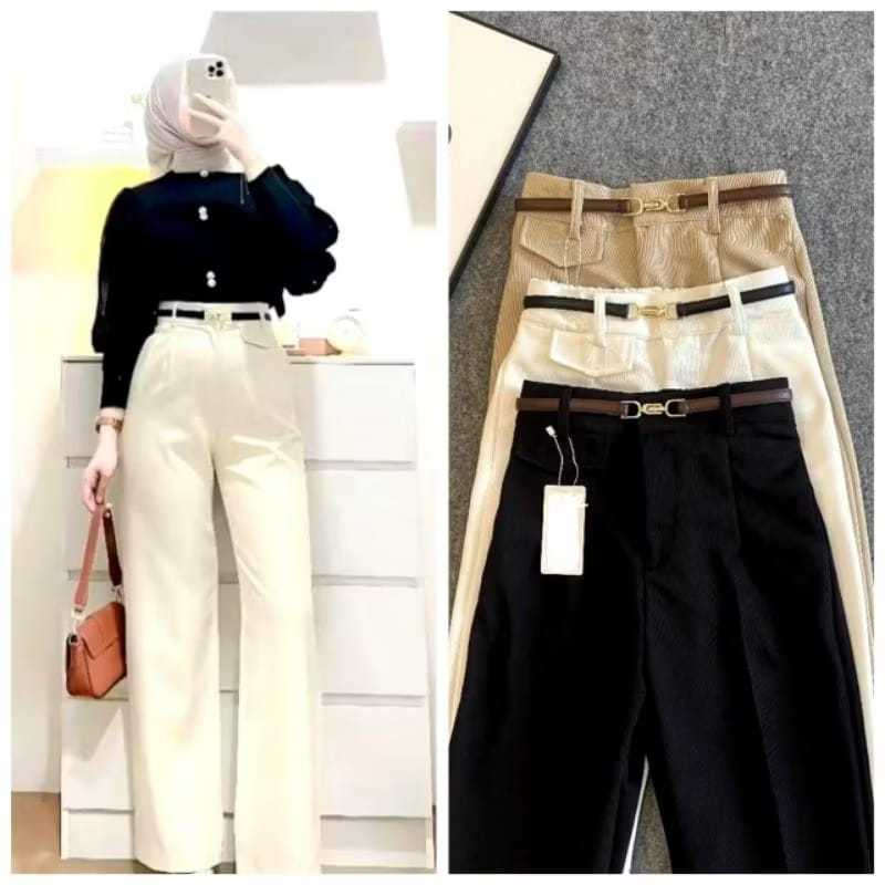 ORO PANTS KNIT PREMIUM Highwaist Tebal Anti Kusut - Loose Pants Trousers Wanita - Celana Kantor Wani
