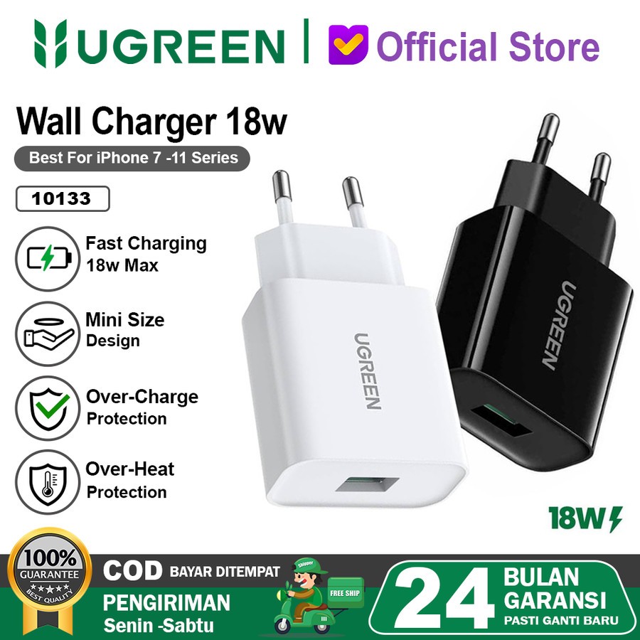UGREEN Kepala Charger iPhone Android Fast Charging 18W USB QC 3.0 / Kepala Charger