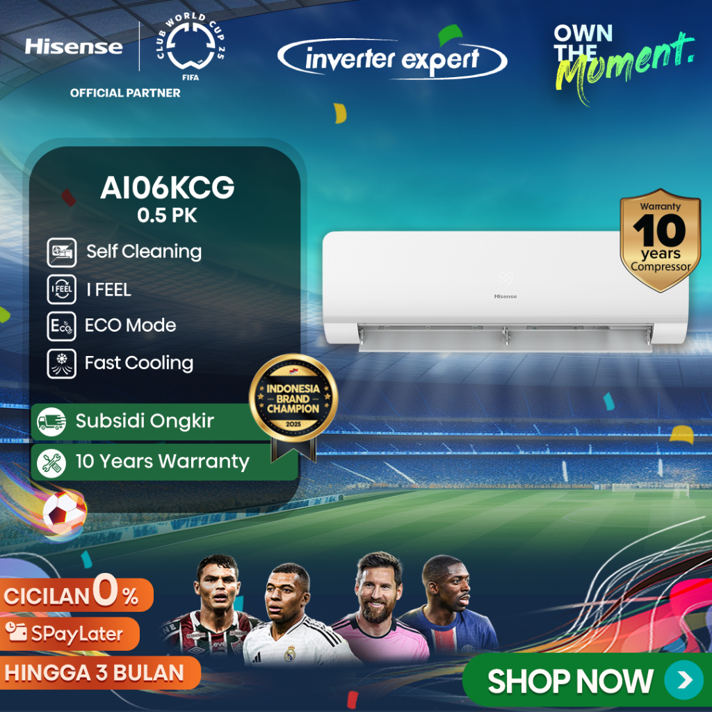 Hisense AC 1/2PK (0.5 PK) Inverter  - AI06KCG (Indoor+Outdoor Unit Only)