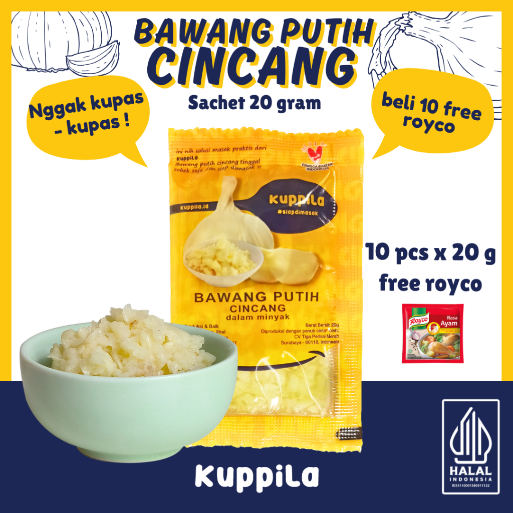 

Kuppila - Bawang Putih Cincang Dalam Minyak (Sachet) , beli 10 free royco bukan Bawang Bubuk