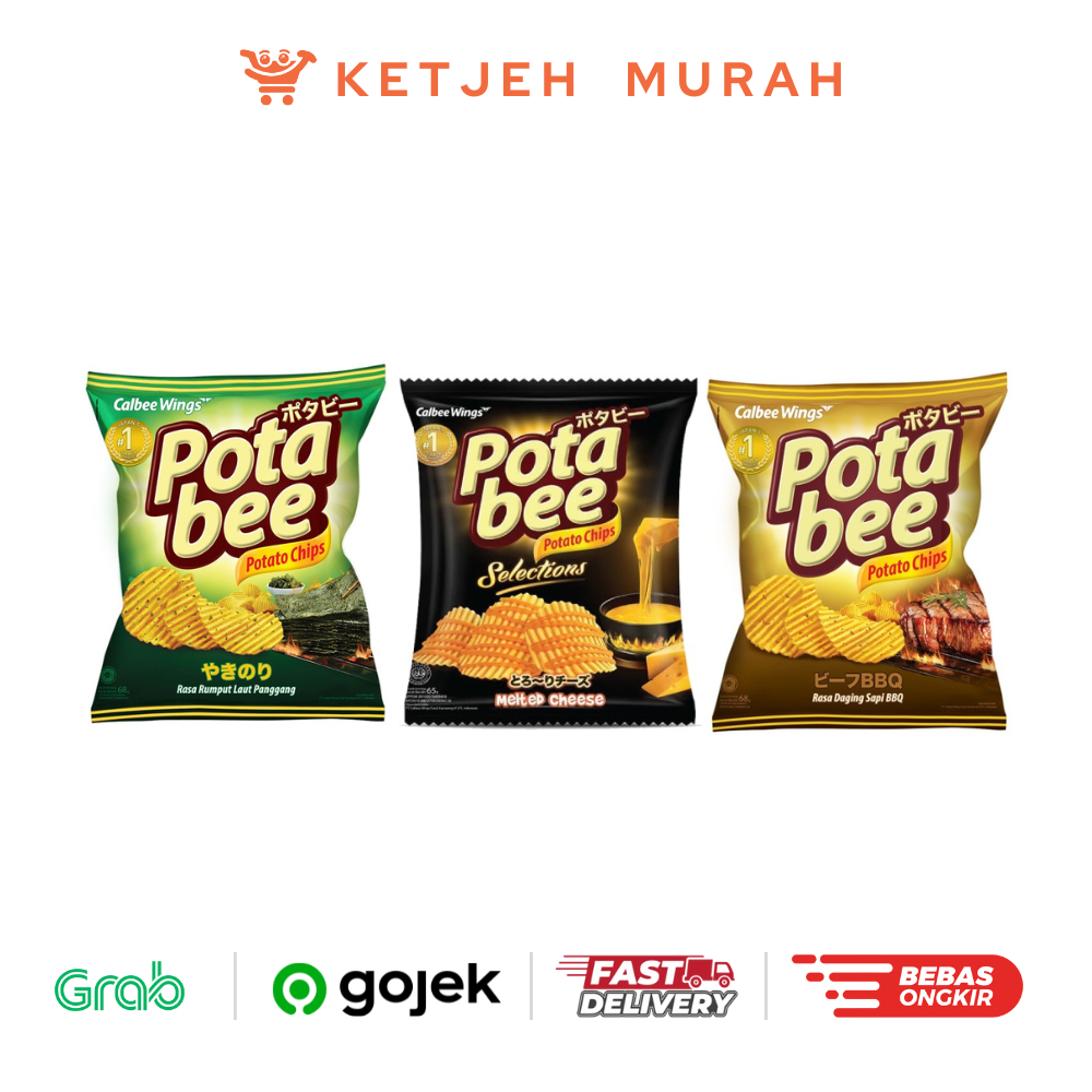Potabee Potato Chips Seaweed Rumput Laut / Beef BBQ / Selection Melted Cheese 68 Gram