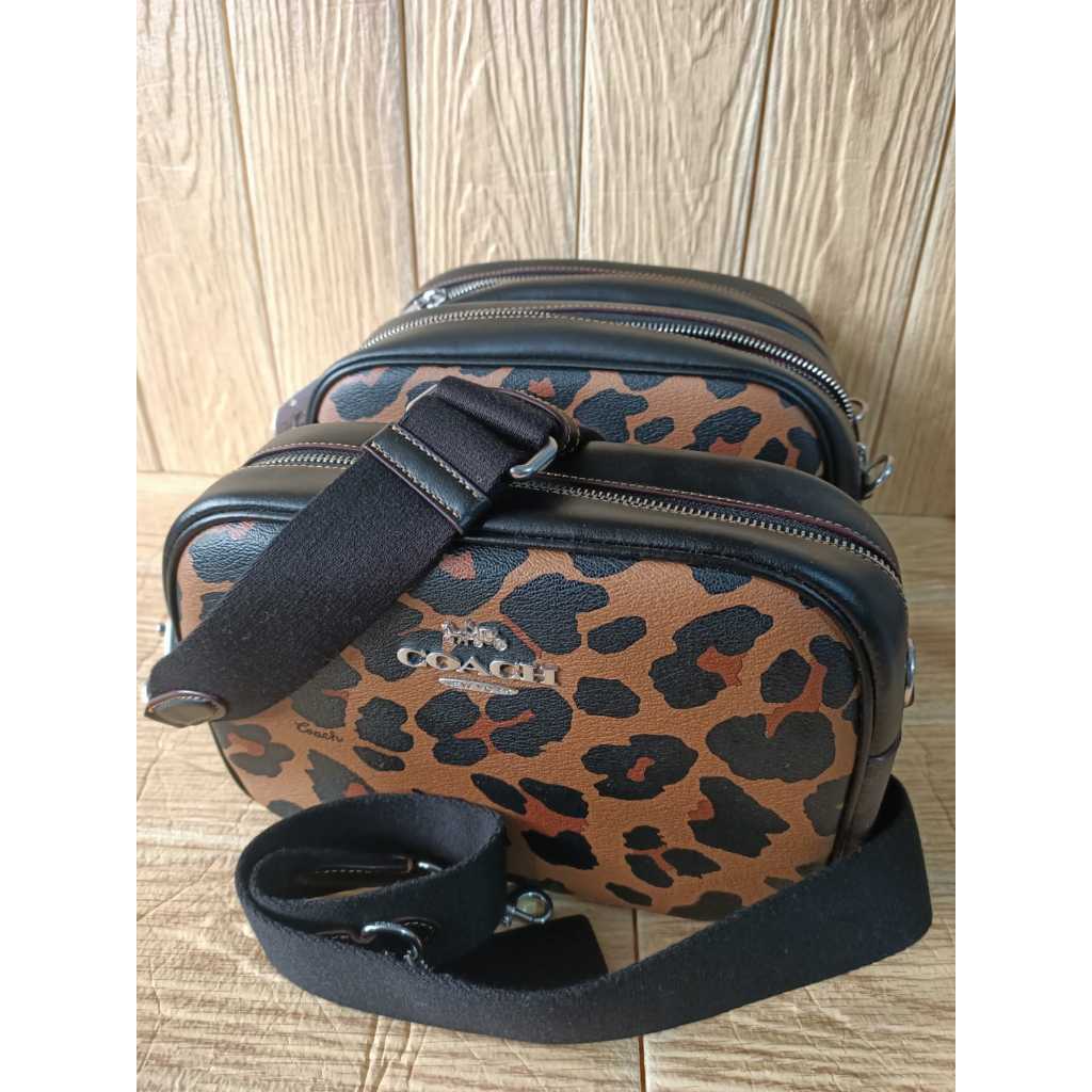 Coach crossbody camera bag in signature canvas leopard print