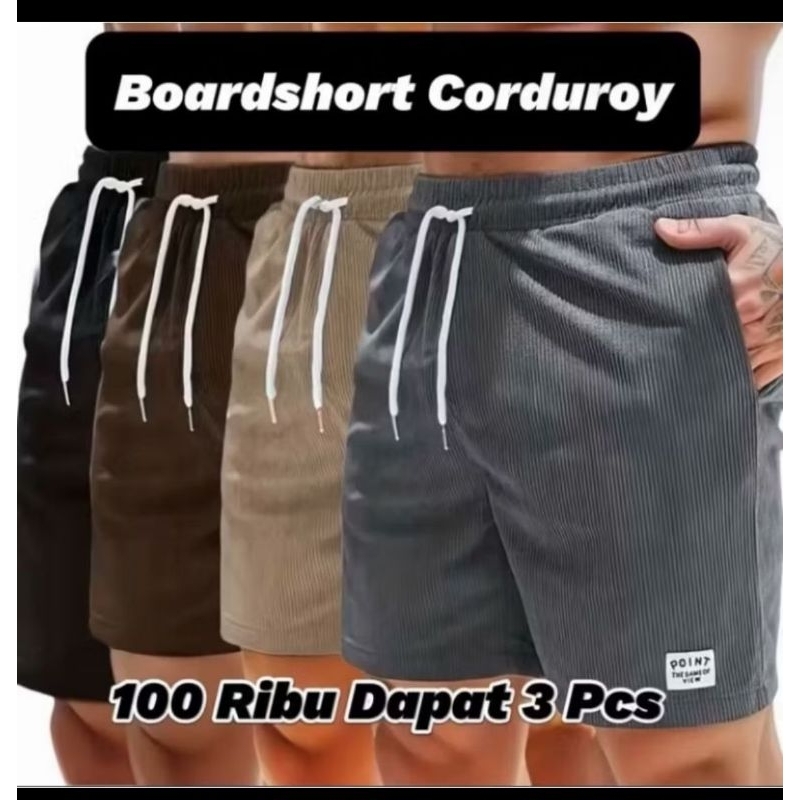 100RIBU DAPAT 3  CELANA PENDEK BROADSHORT CORDUROY UNISEX