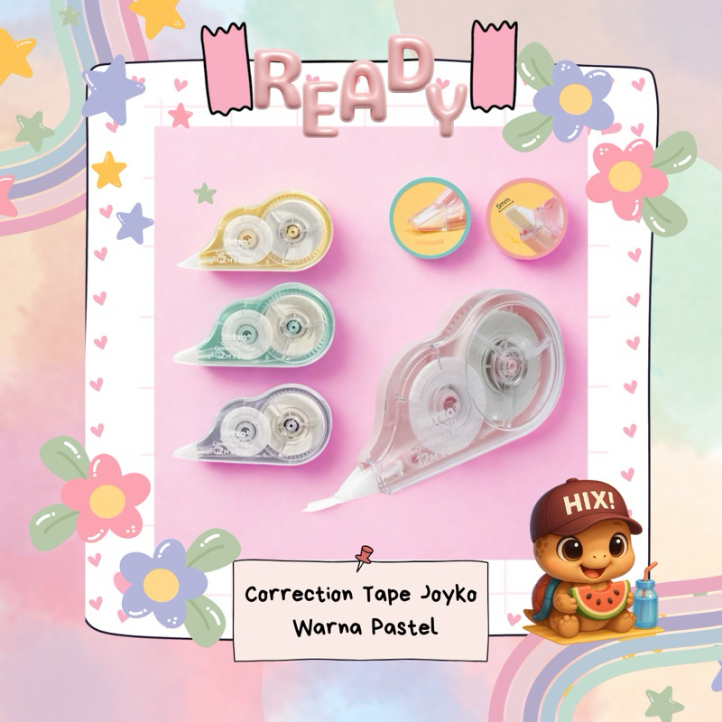 Ready Correction Tape Merk Joyko Tip Ex/Setipo Warna Pastel Tipe X kertas