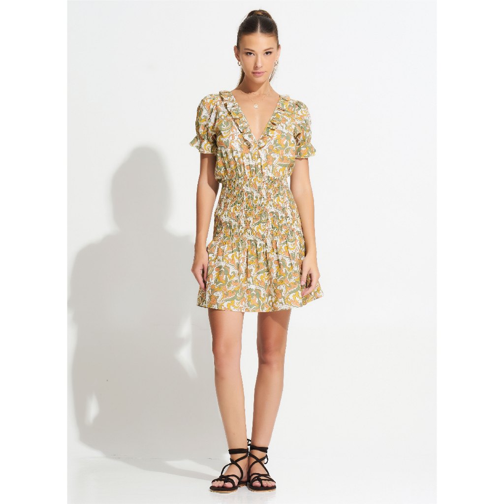 Morrato Bali - Ruffle Neck Puff Sleeve V-Neck Mini Dress Scarla Mini Dress