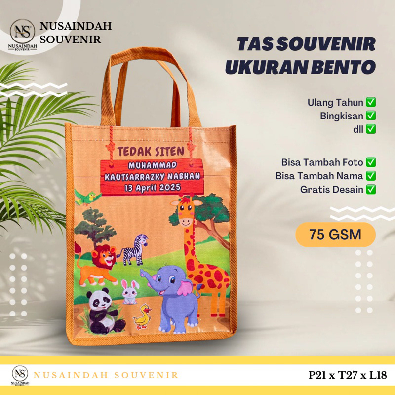 

Tas Ulang Tahun - Tas Tedak Siten - Tas Bingkisan - Muat Bento Kain 75GSM