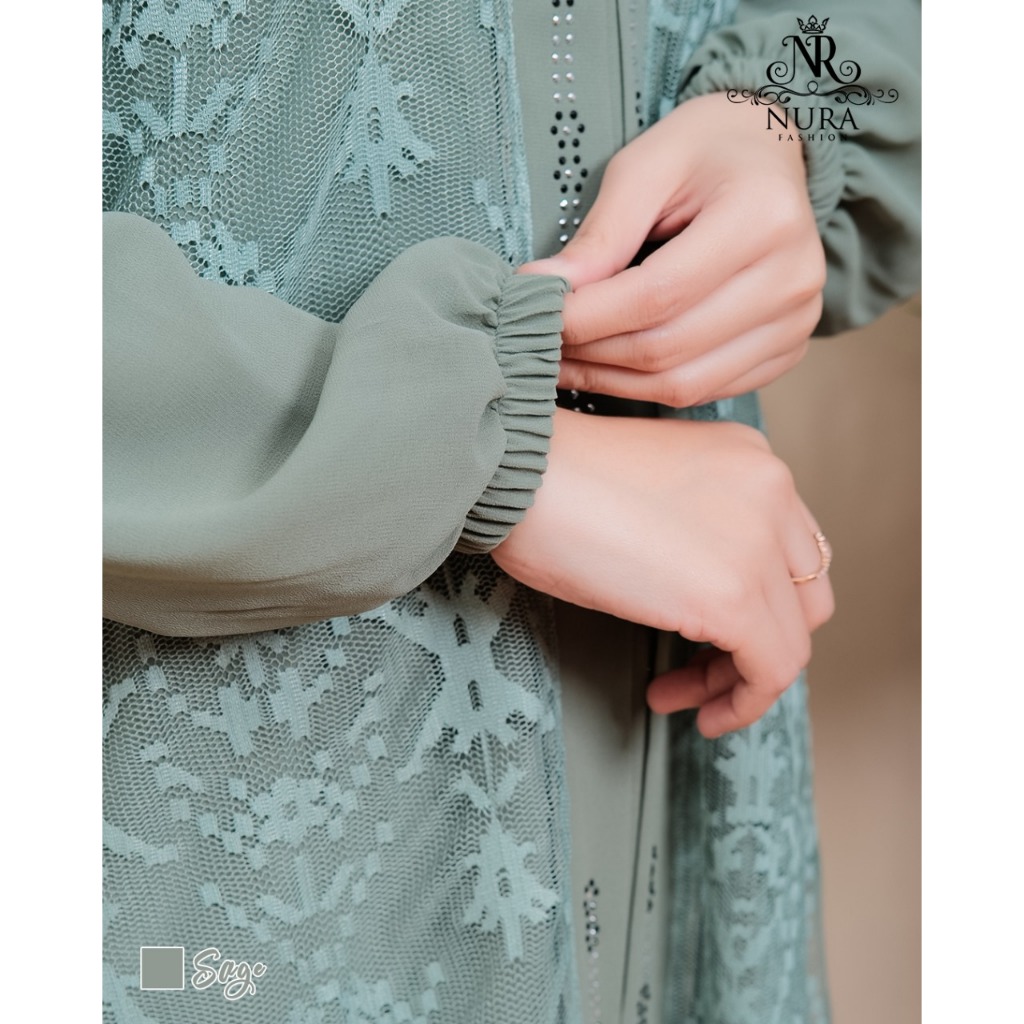 Nadhira Dress Gamis Brokat Mewah Ceruty Babydoll Aplikasi Brukat Pesta Kondangan Lebaran 2025
