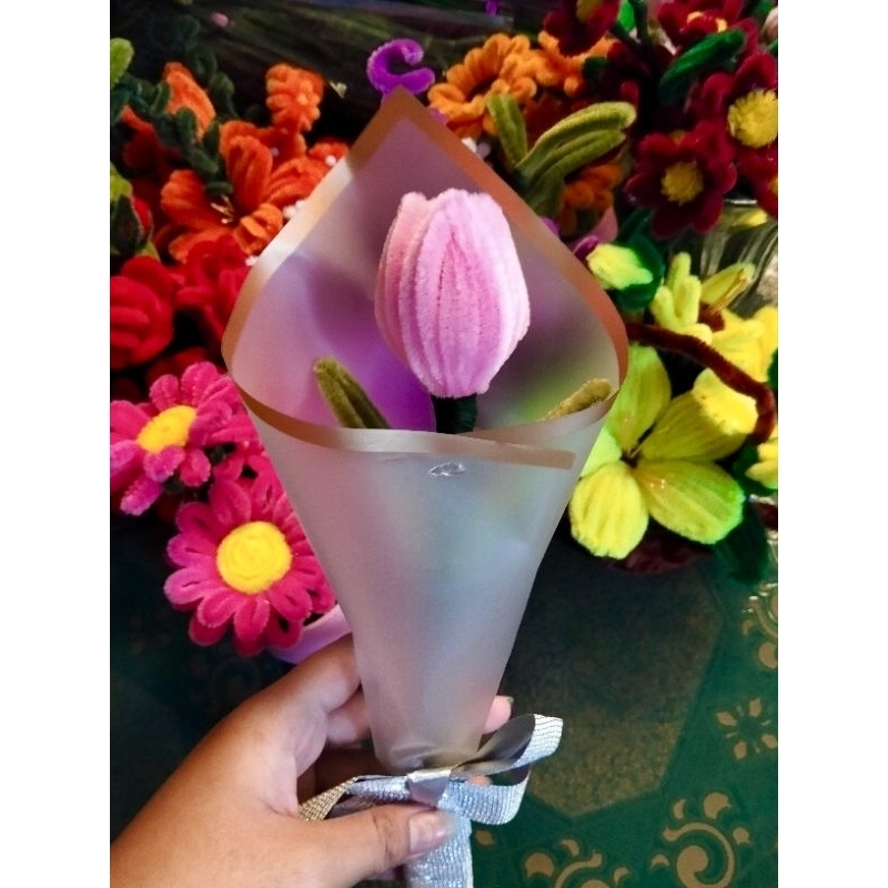 BUCKET MINI BUNGA TULIP KAWAT BULU LUCU FLOWER MURAH