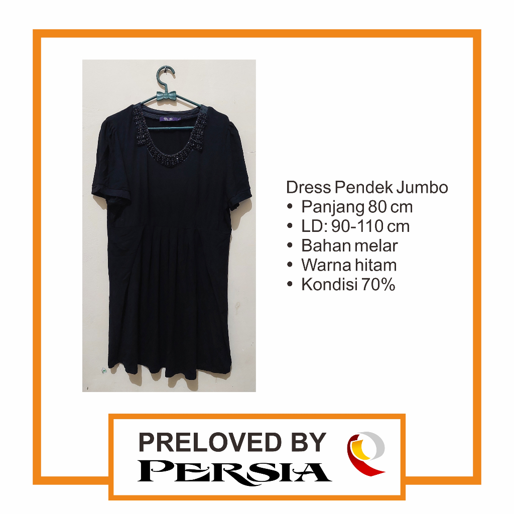 Dress Wanita Warna Hitam Pendek Selutut Jumbo Preloved