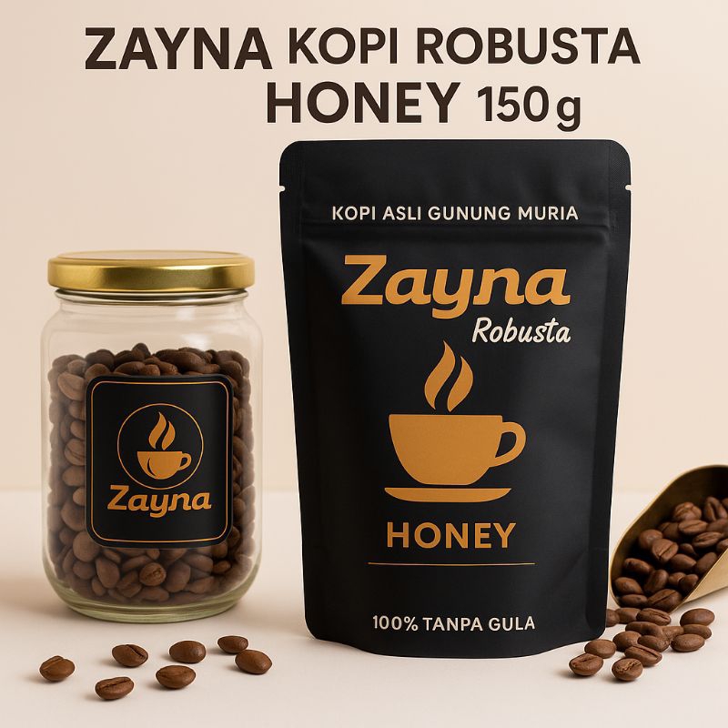 

ZAYNA - Kopi Robusta Honey 150g | Bubuk Tanpa Gula,Manis Alami dari Gunung Muria