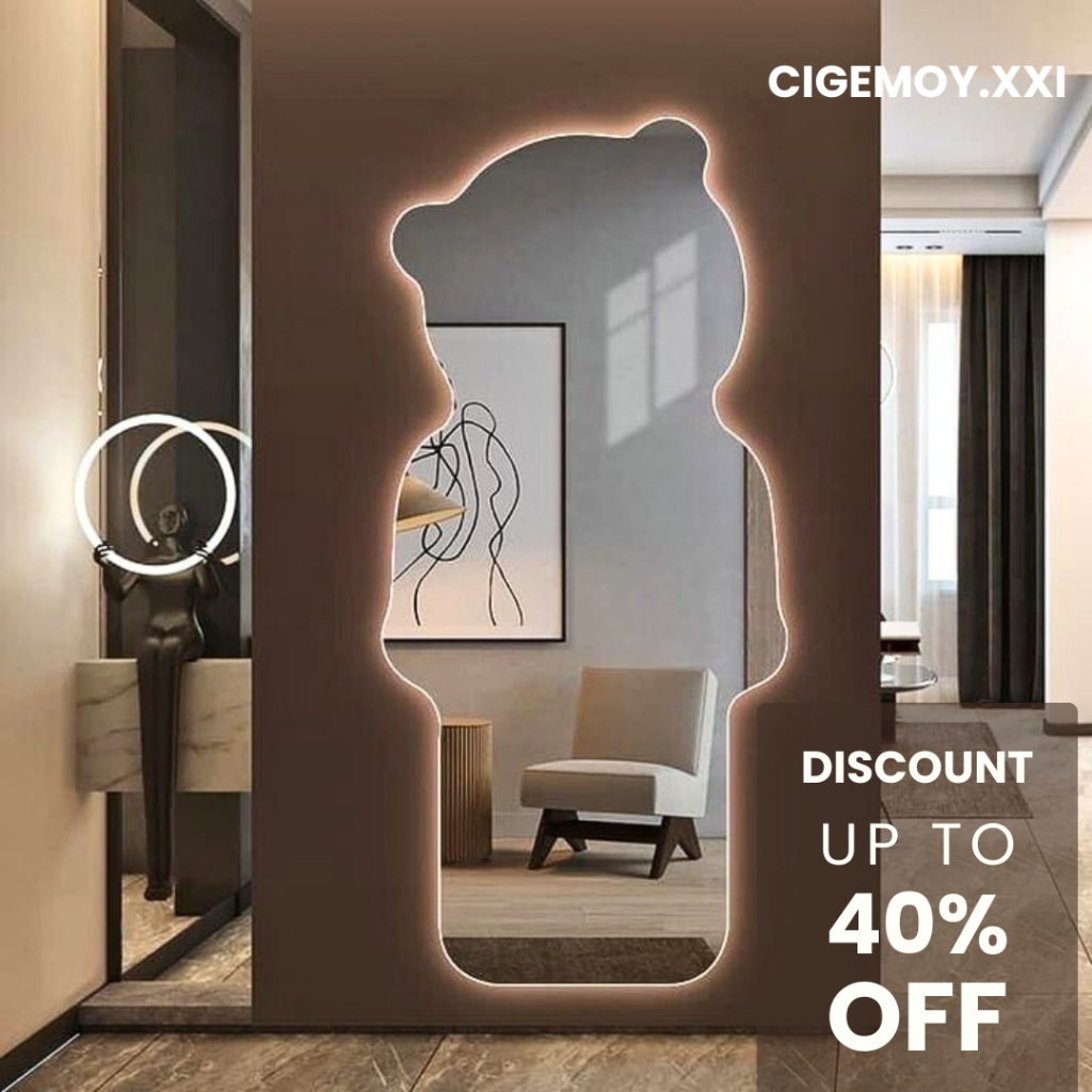 Cermin LED Beruang Full Body Dekorasi Dinding Aesthetic (GARANSI 100%) FREE PACKING KAYU