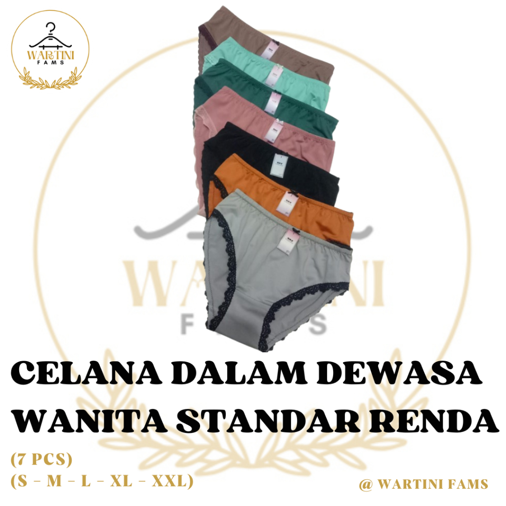 (Harga 7 PCS) Celana Dalam Wanita Dewasa - CD Wanita Dewasa Standar Premium Renda Spandek Balon Warn