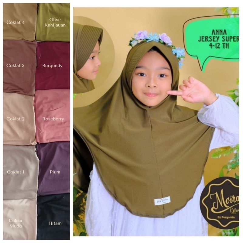 JILBAB INSTAN DEX POLOS ANAK ORI MOIRA HIJAB BY BUNYAMIN