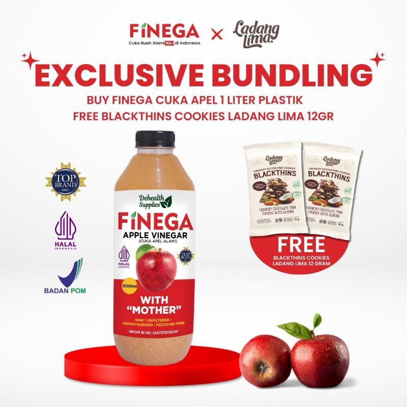 

FINEGA CUKA APEL 1L KEMASAN PLASTIK FREE LADANG LIMA BLACKTHINS COOKIES 12GR