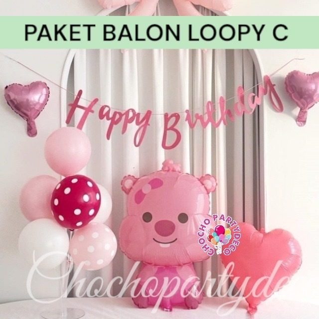 Paket Balon LOOPY PORORO C / Dekorasi Ulang Tahun Balon Pororo Loopy