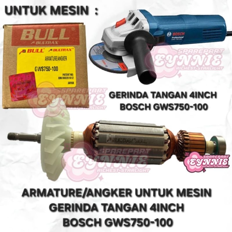 ARMATURE ANGKER BULL UNTUK GERINDA TANGAN 4INCH BOSCH GWS750-100 GWS 750 100 GWS750 100 BULL