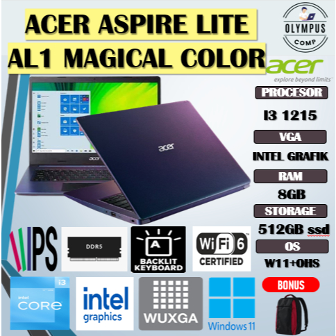 ACER ASPIRE LITE AL1 MAGICAL COLOR I3 1215 8GB 512GB W11+OHS 14.0WUXGA IPS