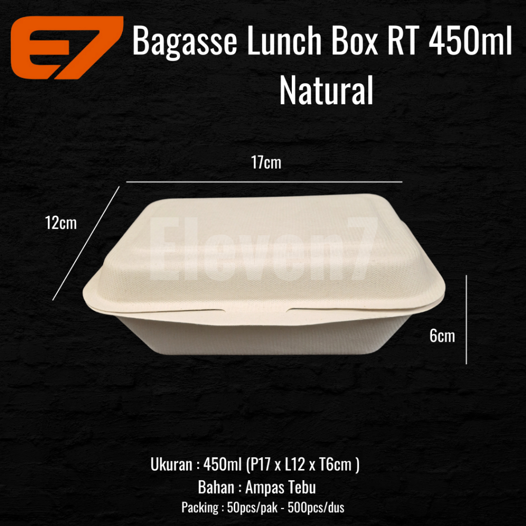 Lunch Box Bagasse 450ml Clamshell Natural - Bagasse Box, Food Box