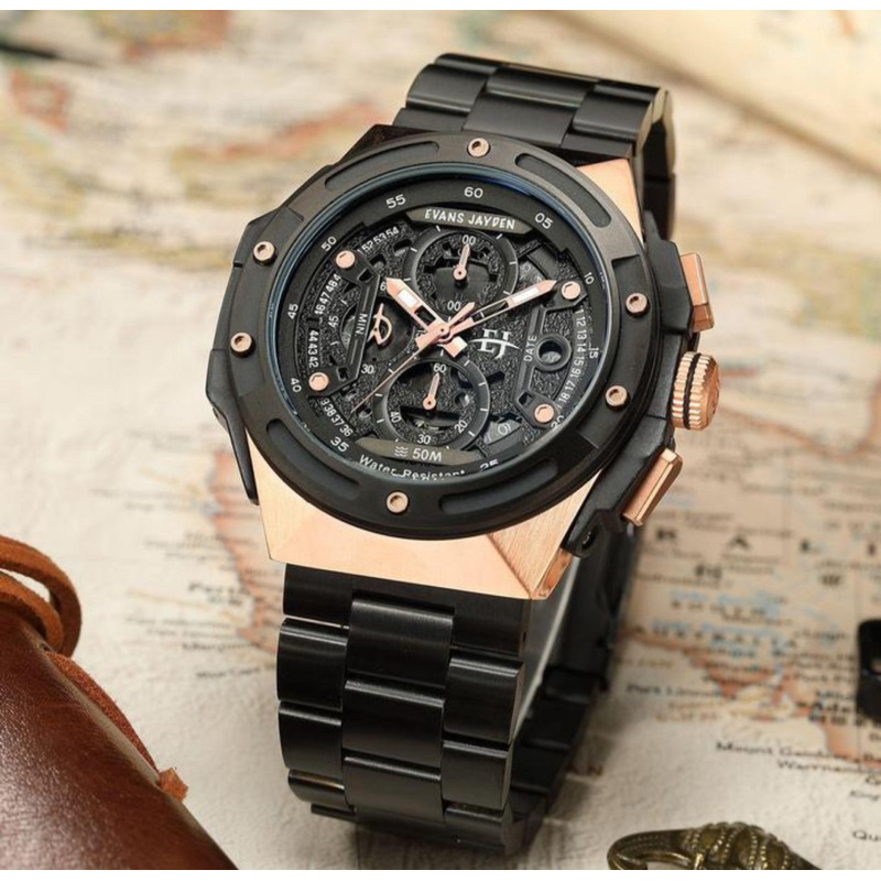 Evans Jayden 9547 Jam Tangan Pria Stainless Steel Chorograph Water Resistant