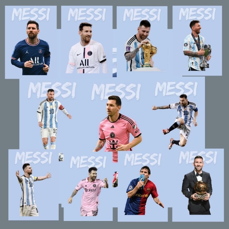 

11 PCS STIKER MESSI UKURAN 6X9 CM BAHAN VINYL DAN WARNA PEKAT