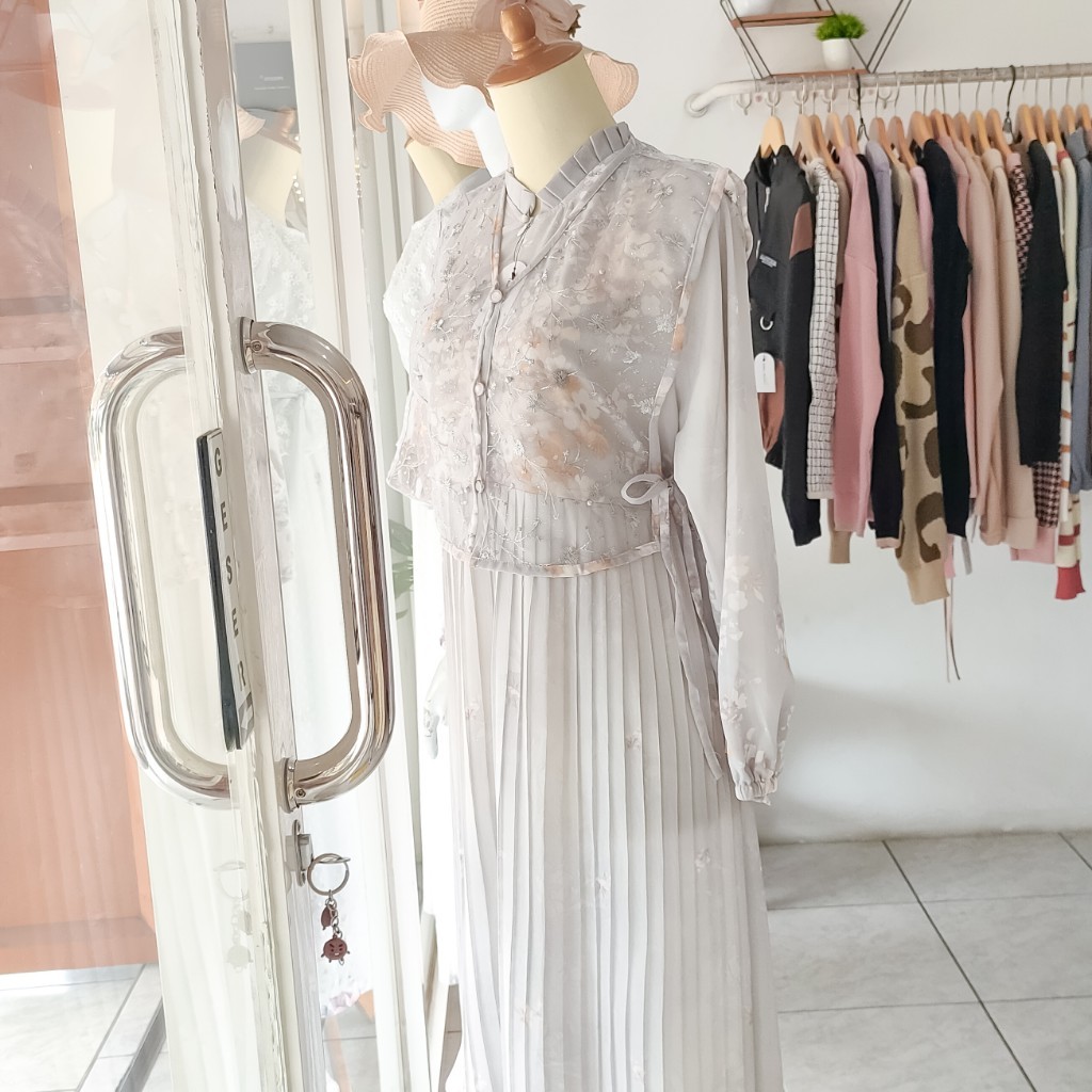 Gamis cerutty vest brokat/gamis brokat/dress vest/gamis kombinasi vest set