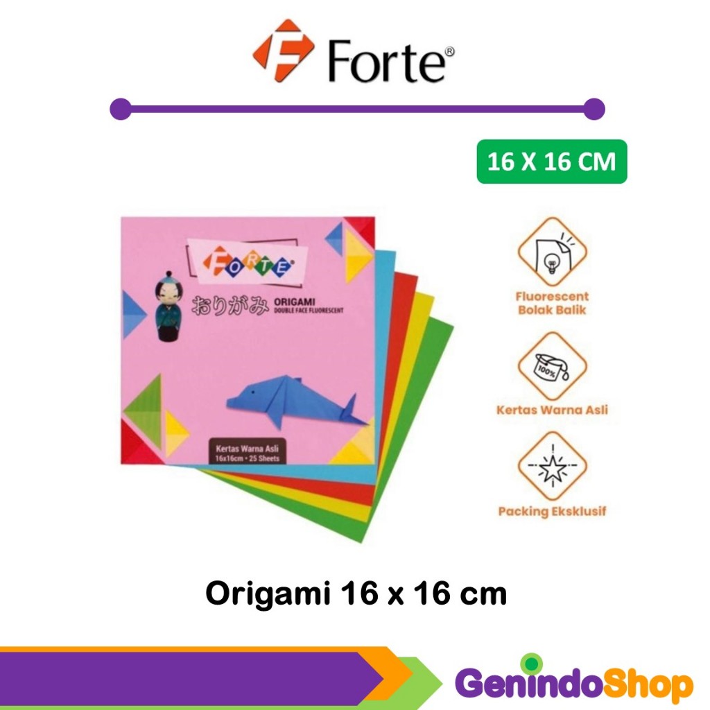 

Kertas Seni Lipat Origami Warna 16x16cm Forte (1 Pak isi 25 Lembar)