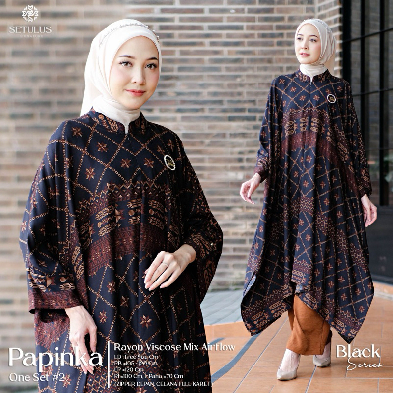 [Vican] Tulus Signature - Wasima Papinka One Set Setelan Tunik Celana Motif Garis Wanita Bahan Silk 