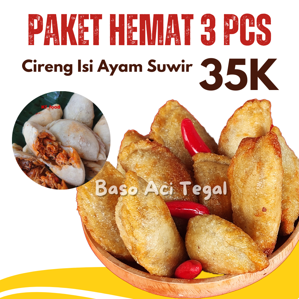 

PAKET HEMAT 3 BUNGKUS CIRENG ISI AYAM SUWIR SAPI PEDAS KEJU MOZARELLA
