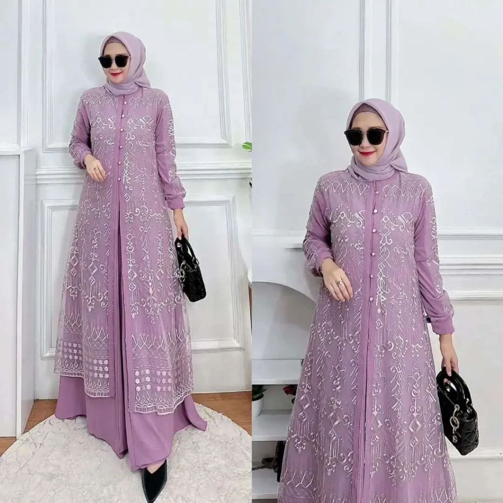 Dress Brokat Lebaran Model Baru 2026 Viral Gamis Muslim Busui Friendly Gaun Pesta Kondangan Mewah