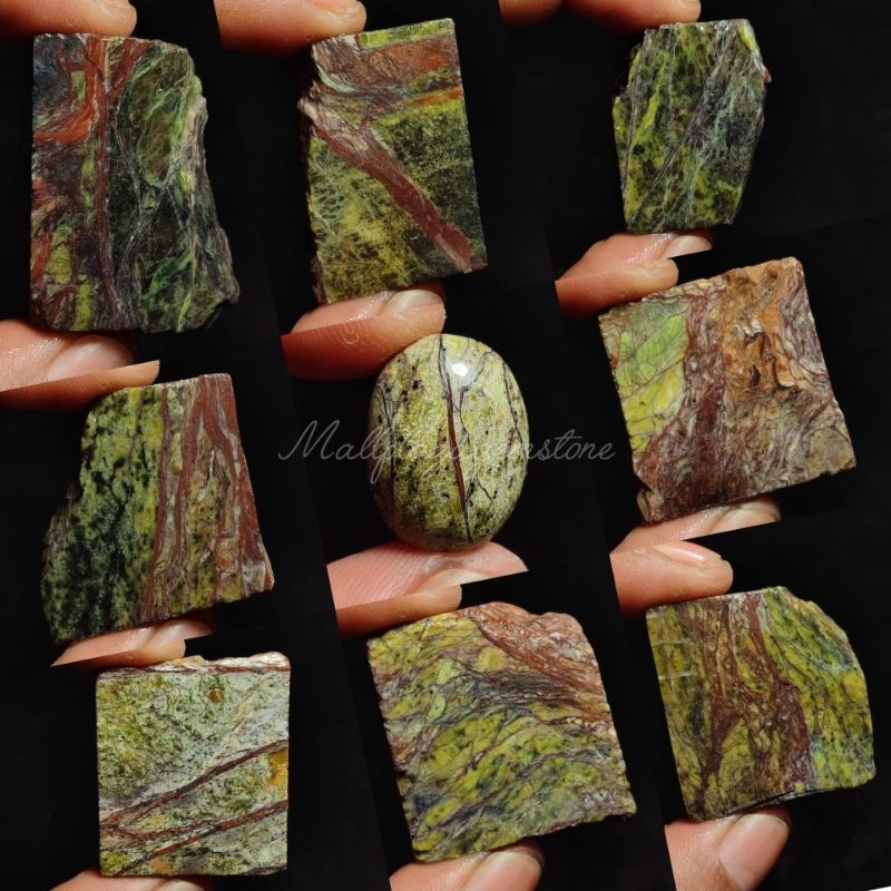 batu badar besi hijau serat merah asli natural nempel magnet / bahan batu badar besi hijau / batu ba