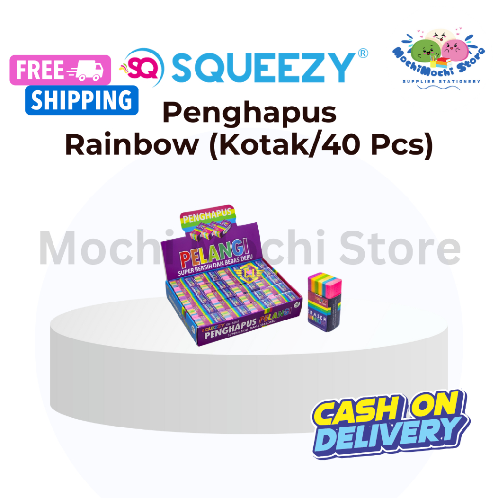 

PER KOTAK/40 PCS Penghapus Rainbow ER-SQ01 | Eraser Rainbow | Penghapus Pensil Pelangi Warna Warni Stationery