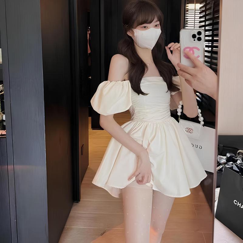 fiuny midi dress korea style kekinian/dress pendek wanita tangan pendek//dress wanita kekinian