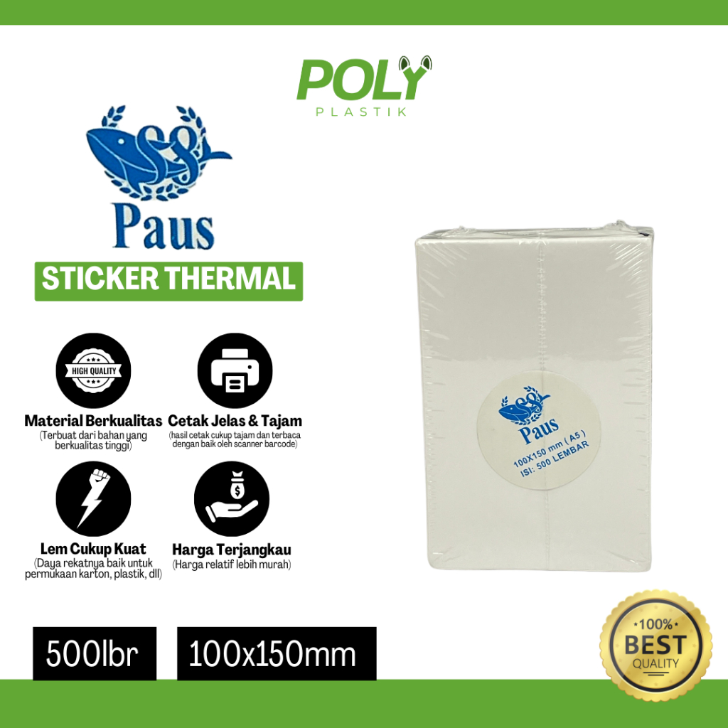 

Sticker/Label Thermal Resi 100x150mm Lipat Isi 500pcs PAUS TERMURAH TEBAL KUALITAS TOP