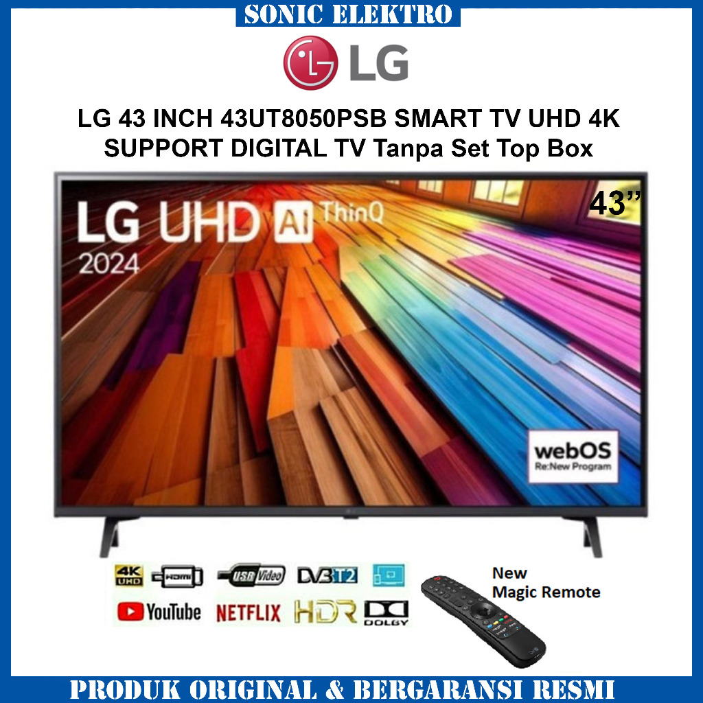 TV LG 43 INCH SMART TV UHD 4K LG43UT8050PSB UHD 4K - Youtube/Netflix - HDR10 - Dolby Audio - RESMI