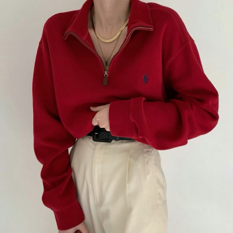 preloved ralph lauren half zip half zipper dark red like new