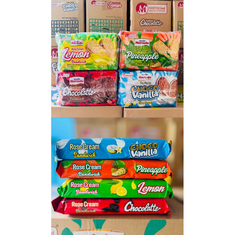 

Marindo Biskuit Sandwich Chocolate Rose Cream 200gr 1 Dus isi 21