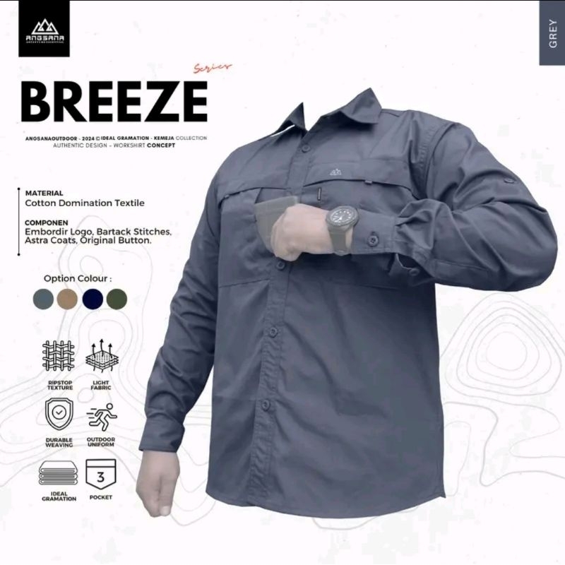 Kemeja elegant angsana original seri breeze new project kancing keren pria panjang hitam casual form