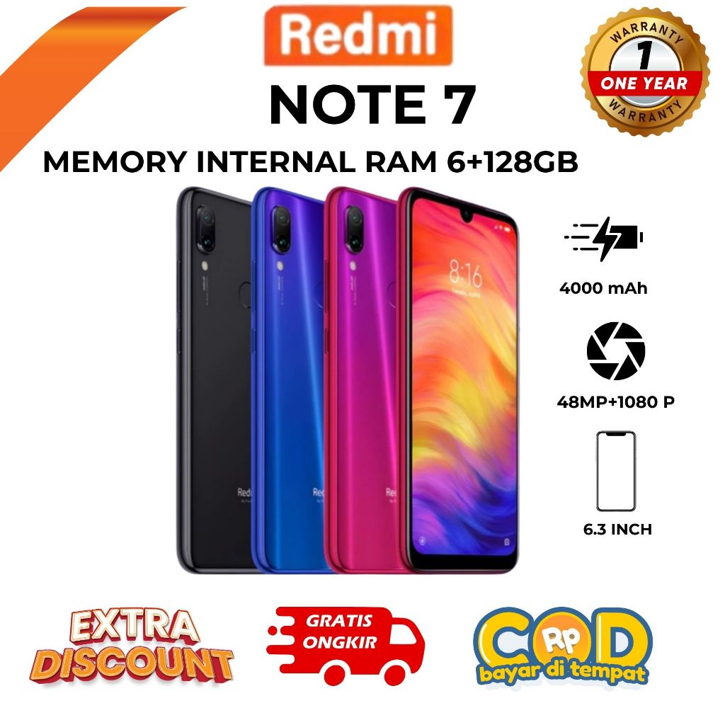 PROMO HP Xiaomi Redmi Note 7 Pro RAM 6GB/128GB Smartphone 4G LTE 6.3 inch Dual SIM 48MP+5MP