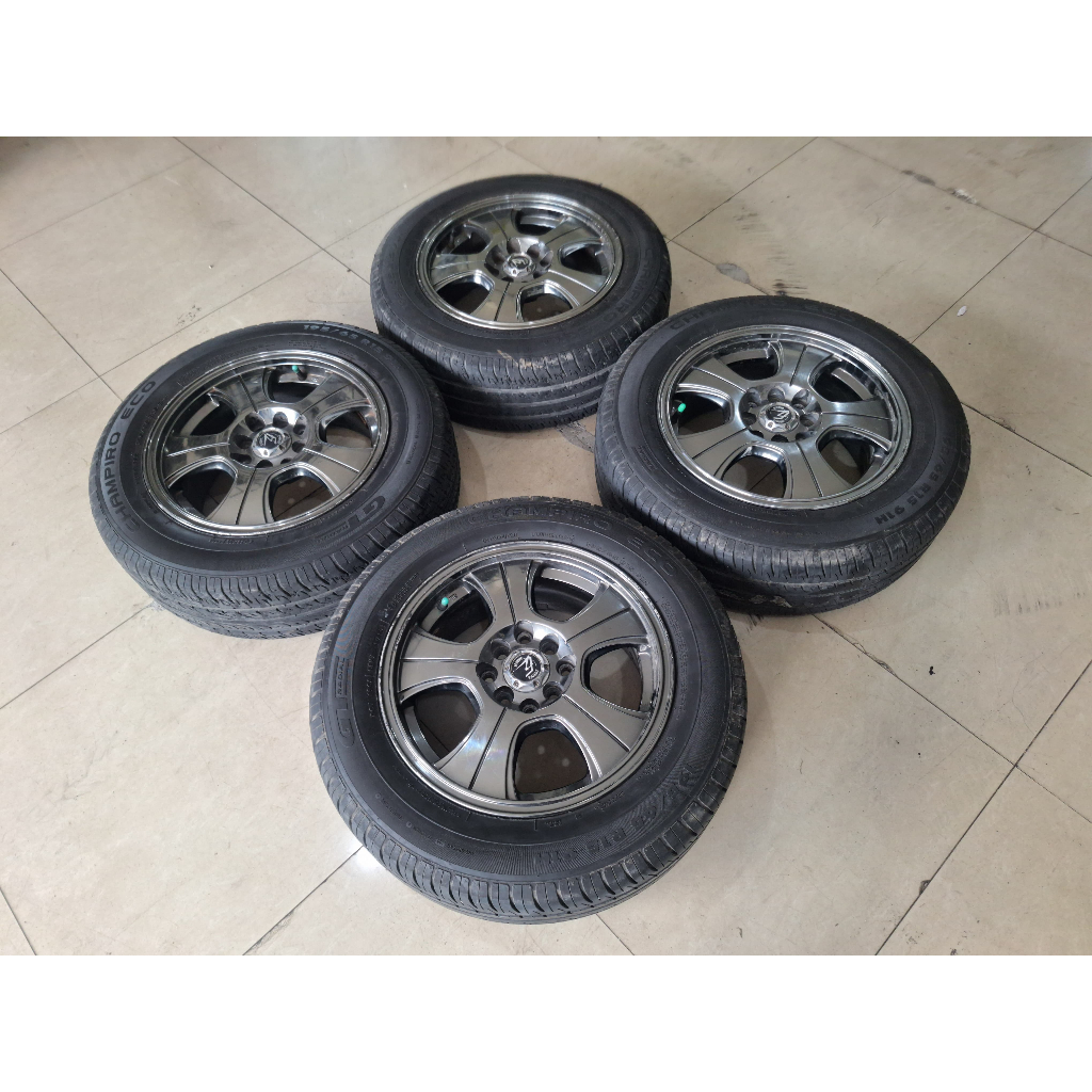 Velg Mobil Bekas Ring 15 Lubang Baut 4 FIRENZE R15X6,5 H8X100-114,3 BAN 195 65 R15