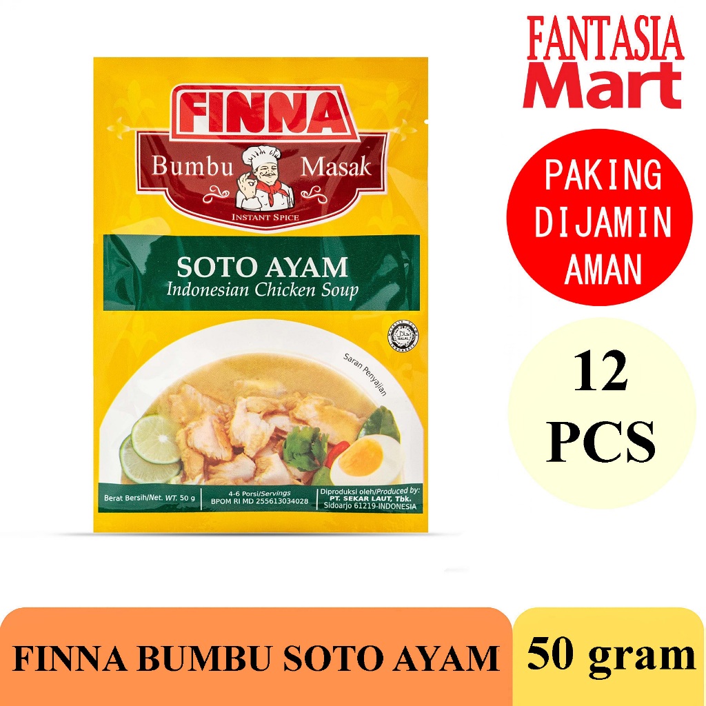 

FINNA BUMBU MASAK SOTO AYAM PACK 12 PCS 50 GRAM FUN CORNER DENGAN PAKING AMAN