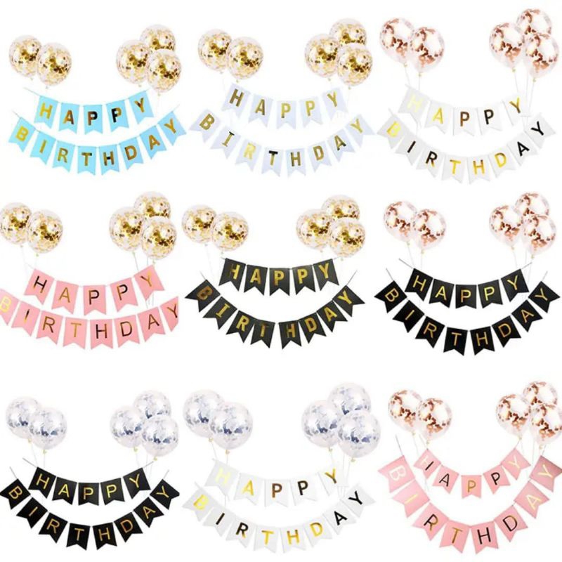 Dekorasi happy birthday banner hbd dekorasi balon konfeti dekorasi ulang tahun sederhana banner happ